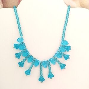 VINTAGE Czech Art Glass beaded necklace Bluebells